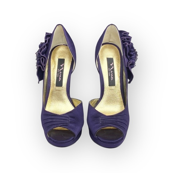 new Nina ༄ Satin Crystal D’Orsay Platform Peep Toe Stiletto Heel༄ Amethyst ༄ 6.5 - Picture 8 of 16